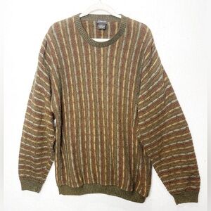 St John's Bay Knit Crewneck Sweater Pullover Coogi Style Stripe Textured Vintage